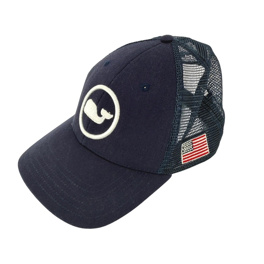 Vineyard Vines Baseball Hat‎ Mens OSFA Navy Blue Whale Logo American Flag Patch